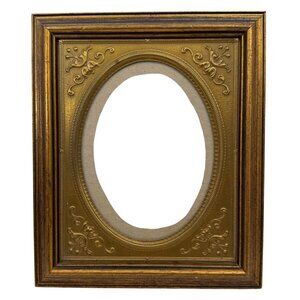 Vintage Ornate Gold Metal & Wood Oval Photo Frame Easel Back Tabletop/Wall MCM